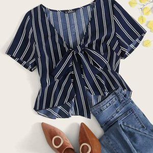 Tie Front Striped Peplum Shirt
